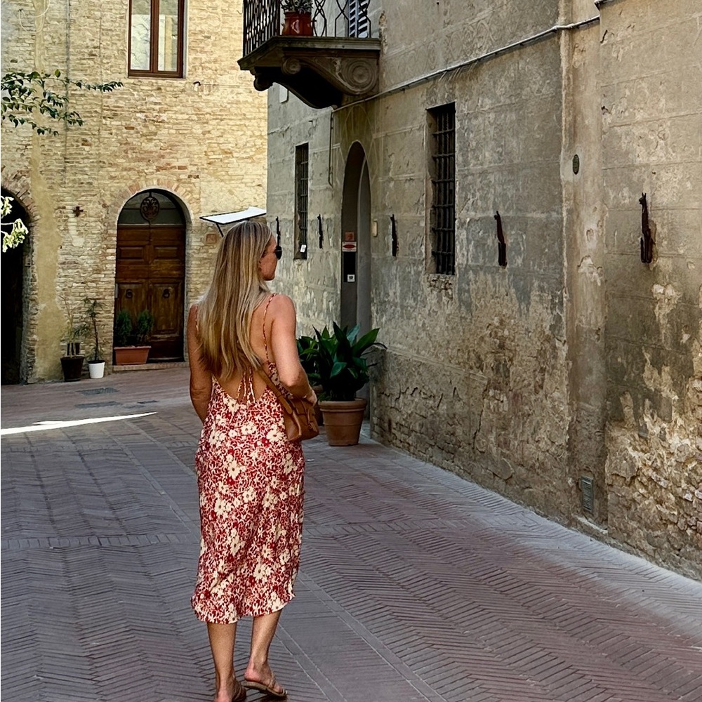 RESA Red and Cream Floral Midi Dress